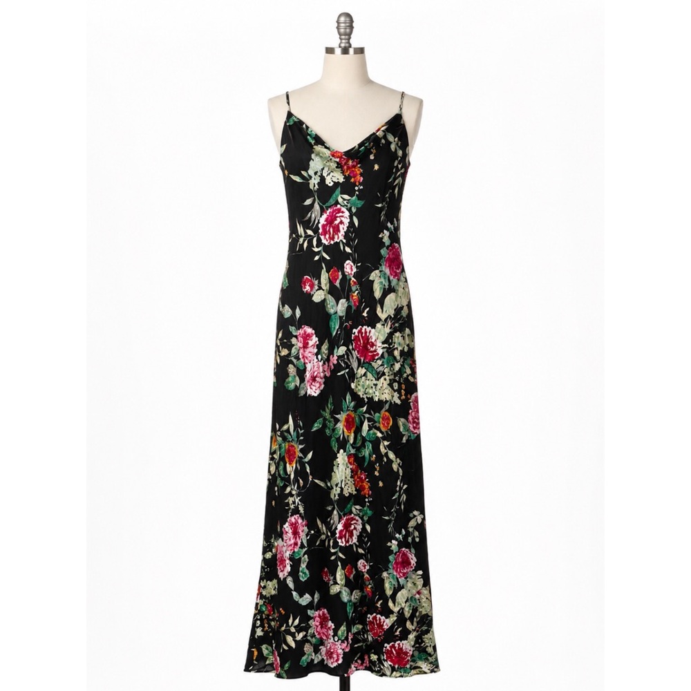 Vintage Cache Black Floral Silk Maxi Dress